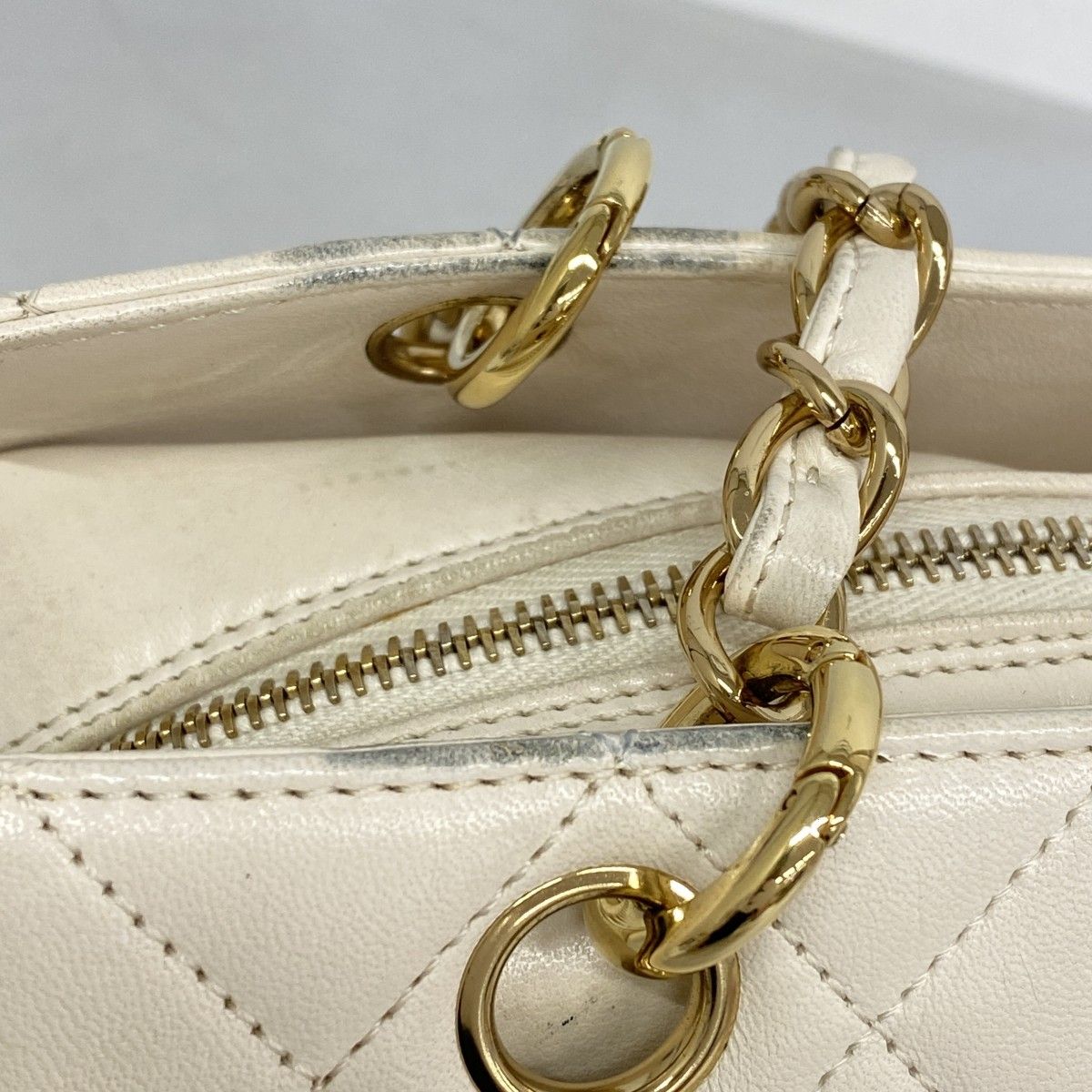 Chanel Chain Tote Quilted Lambskin Ivory Champagne Gold — view 7