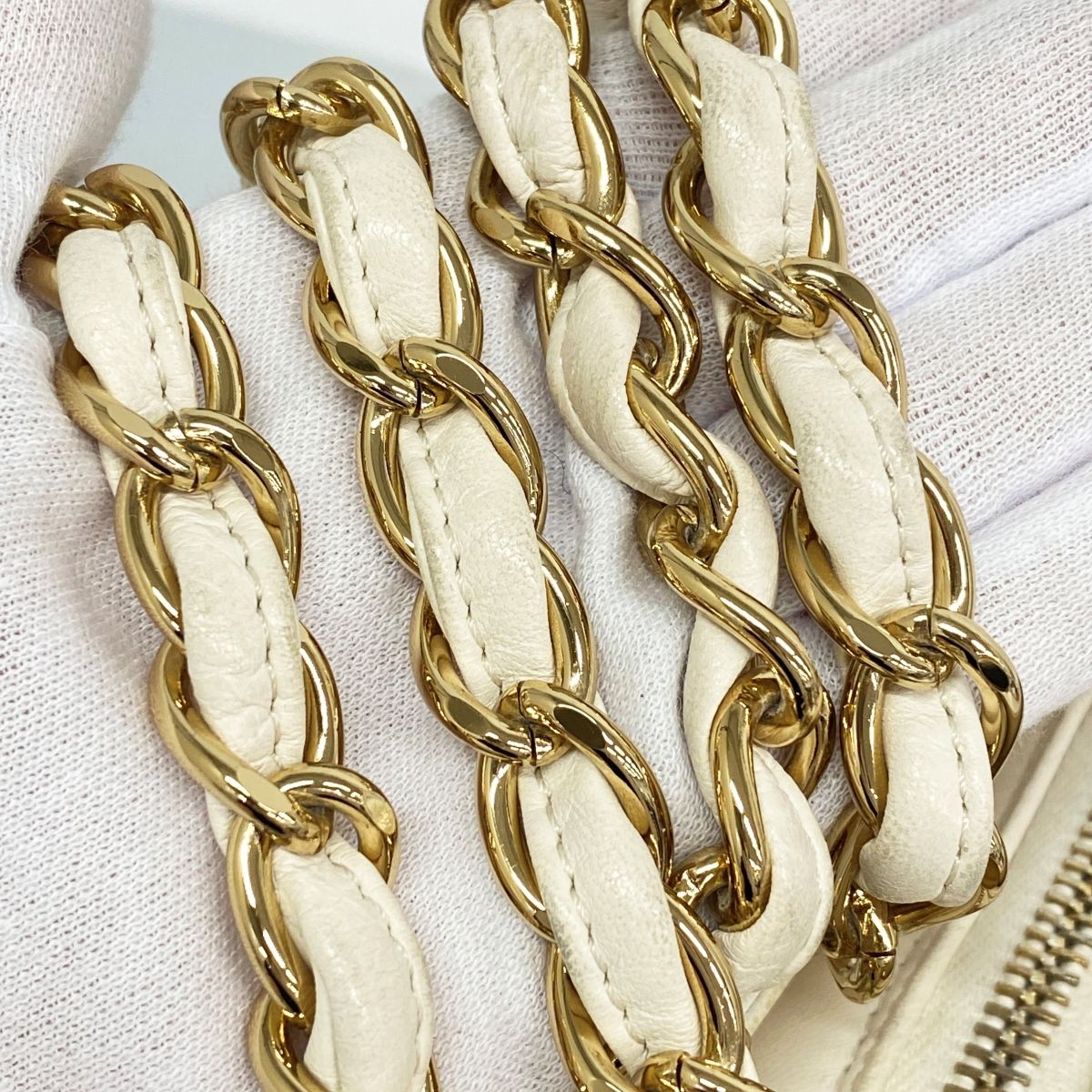 Chanel Chain Tote Quilted Lambskin Ivory Champagne Gold — view 9