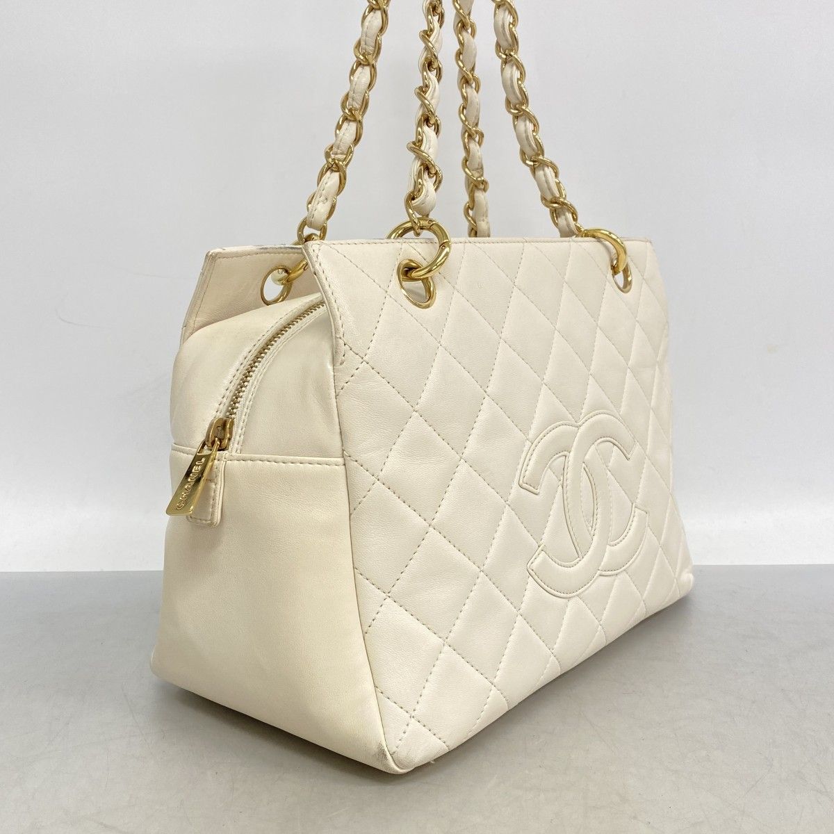 Chanel Chain Tote Quilted Lambskin Ivory Champagne Gold — view 2