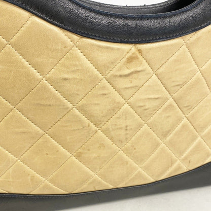 Chanel Handbag Quilted Lambskin Beige Black Gold 2-Way Bag — view 6