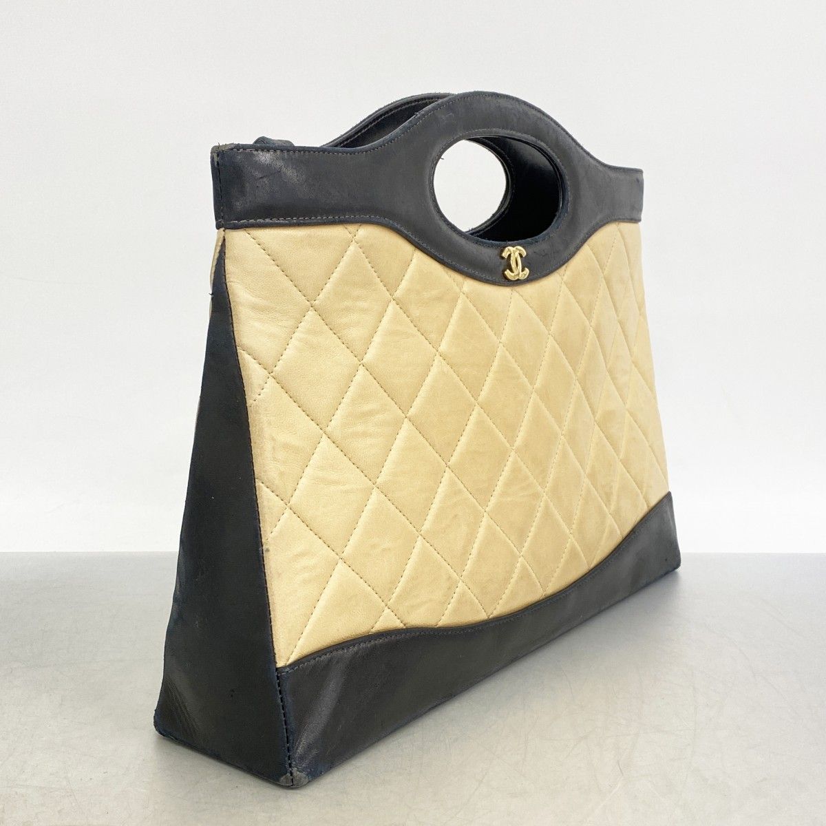 Chanel Handbag Quilted Lambskin Beige Black Gold 2-Way Bag — view 2