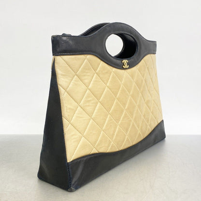 Chanel Handbag Quilted Lambskin Beige Black Gold 2-Way Bag — view 2
