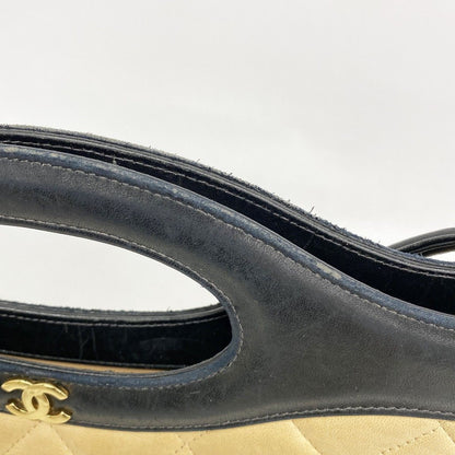 Chanel Handbag Quilted Lambskin Beige Black Gold 2-Way Bag — view 9
