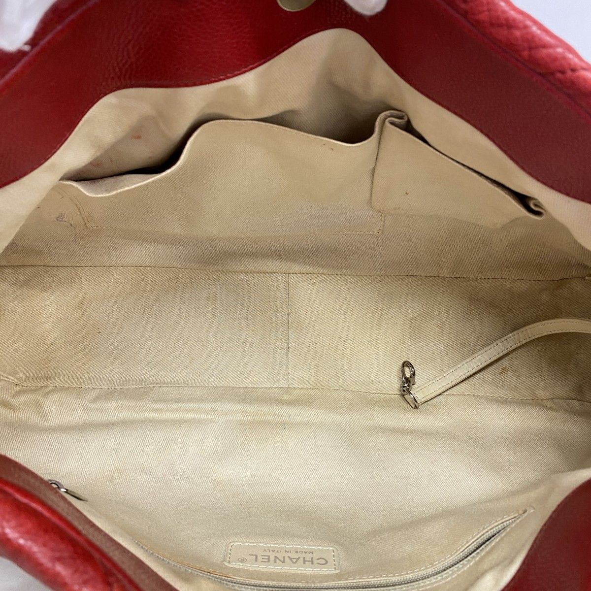Chanel Chain Tote Quilted Caviar Leather Red Silver — view 4