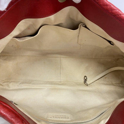 Chanel Chain Tote Quilted Caviar Leather Red Silver — view 4