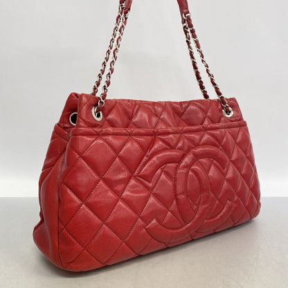 Chanel Chain Tote Quilted Caviar Leather Red Silver — view 2