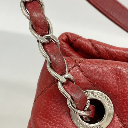 Chanel Chain Tote Quilted Caviar Leather Red Silver — view 8