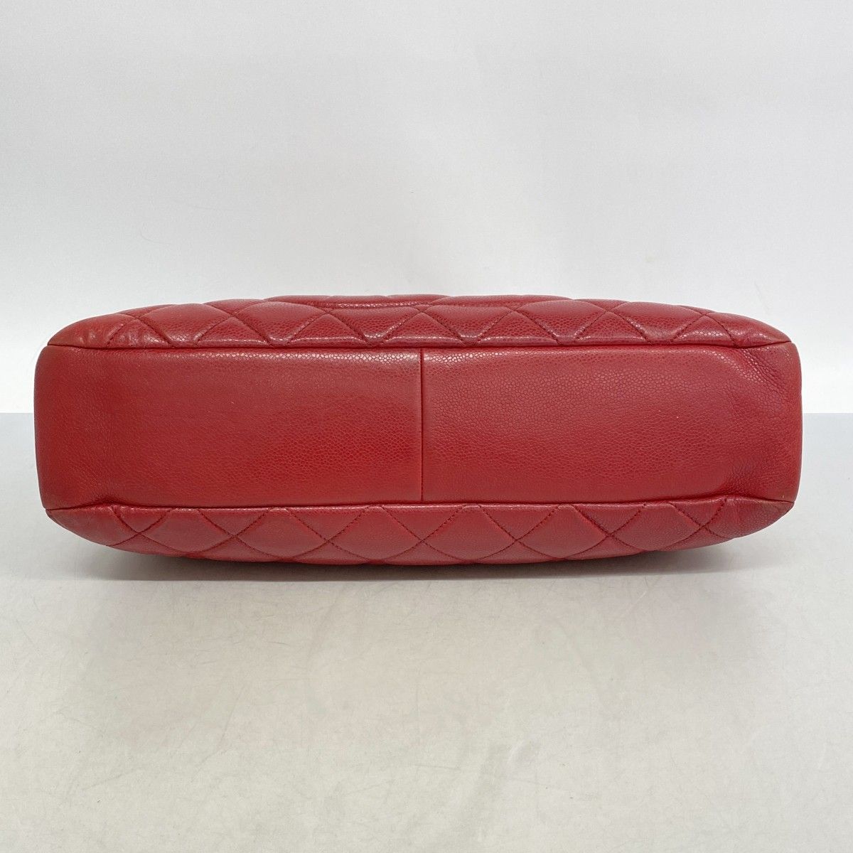 Chanel Chain Tote Quilted Caviar Leather Red Silver — view 3