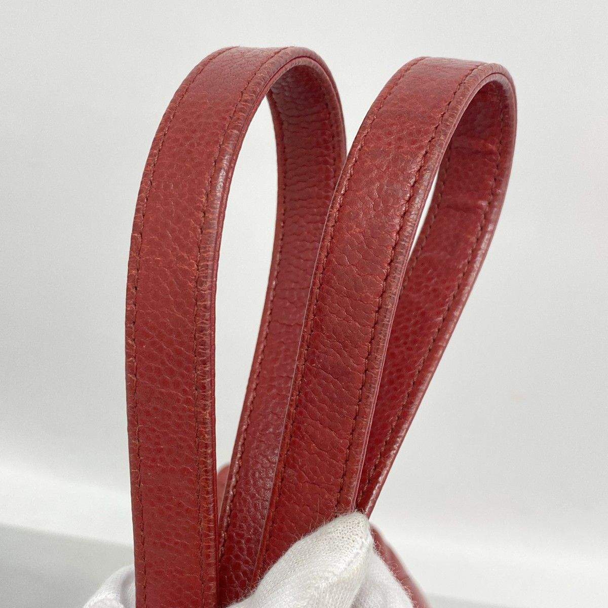 Chanel Chain Tote Quilted Caviar Leather Red Silver — view 7