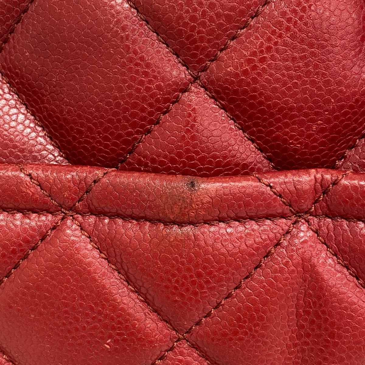 Chanel Chain Tote Quilted Caviar Leather Red Silver — view 6