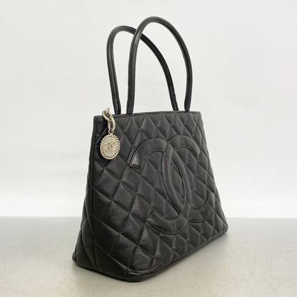Chanel Tote Medallion Caviar Leather Black Silver — view 2