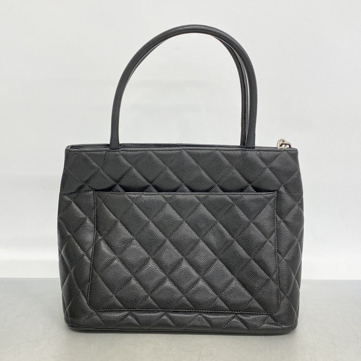 Chanel Tote Medallion Caviar Leather Black Silver — view 9