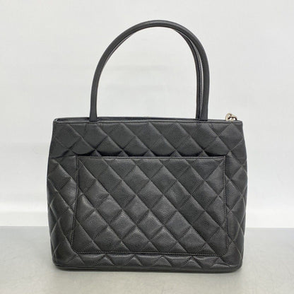 Chanel Tote Medallion Caviar Leather Black Silver — view 9