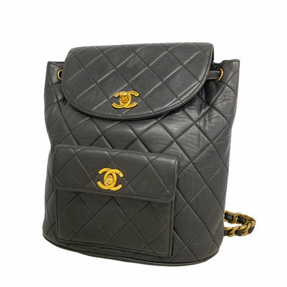 Chanel Backpack Quilted Lambskin Black Gold
