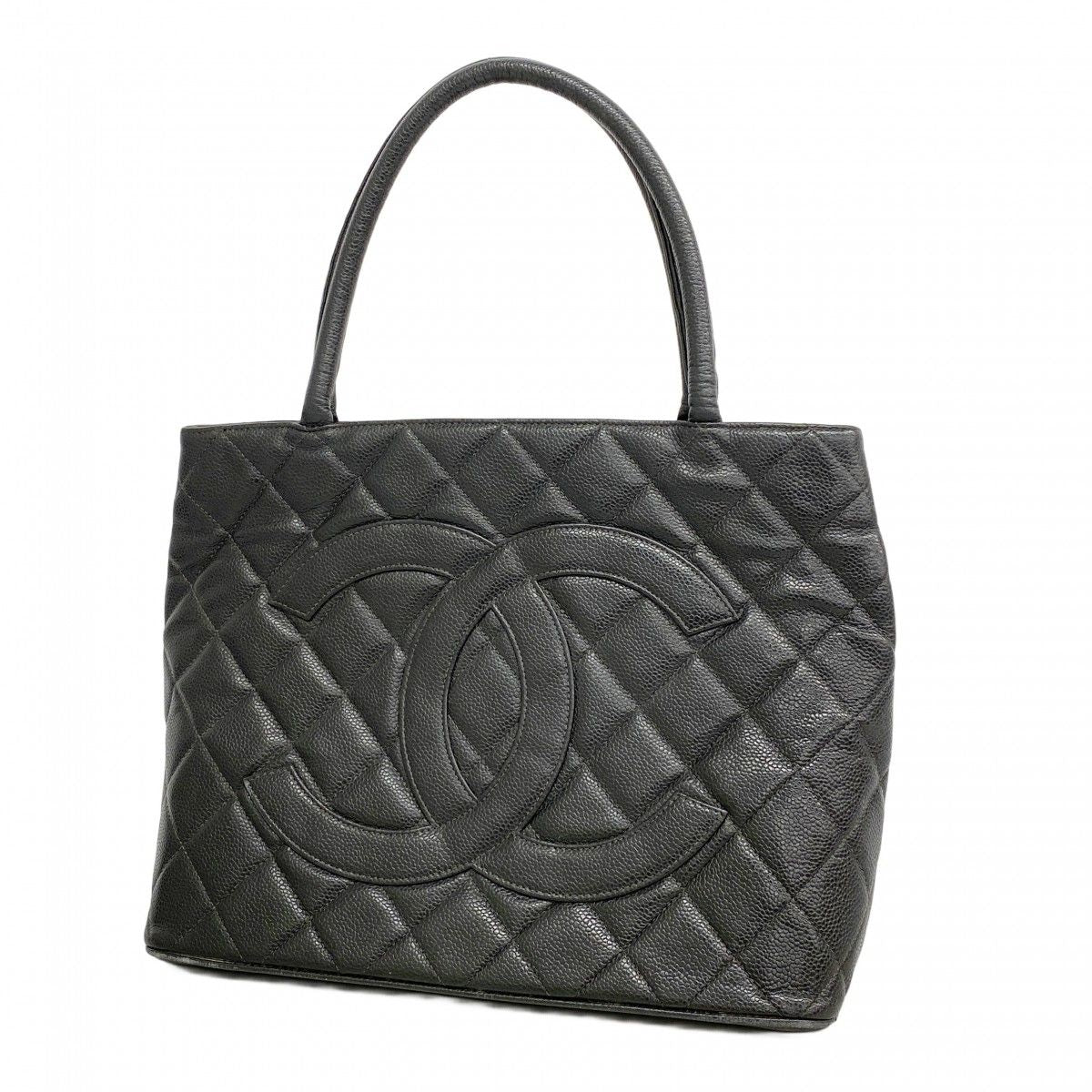Chanel Tote Medallion Caviar Leather Black Gold