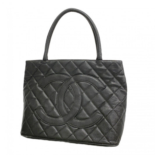 Chanel Tote Medallion Caviar Leather Black Gold