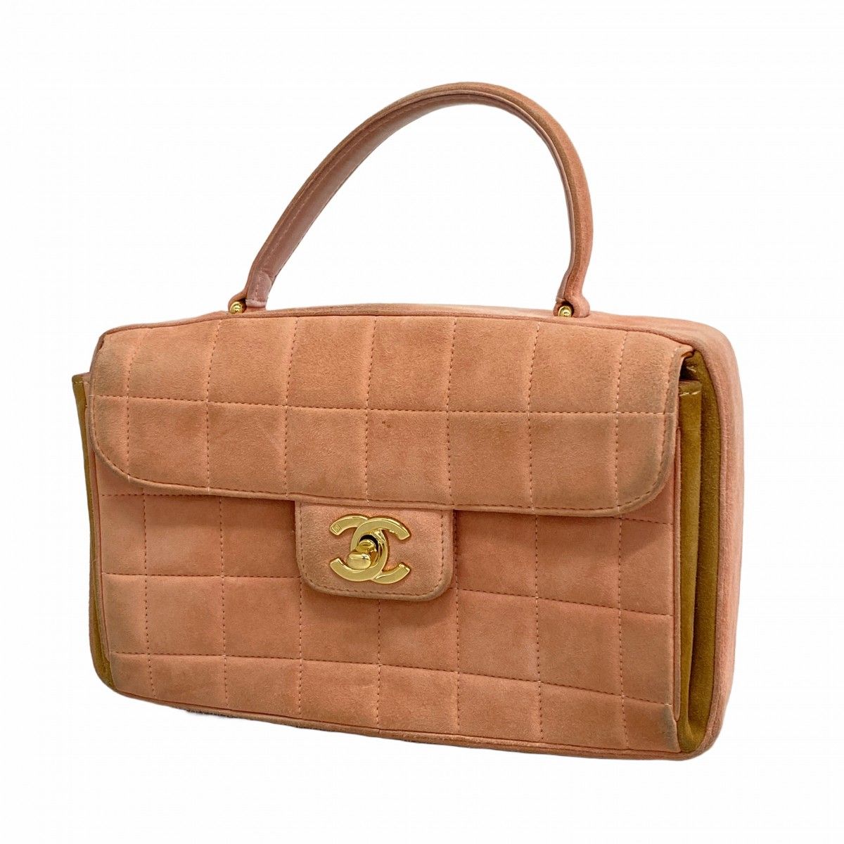 Chanel Handbag Chocolate Suede Pink Champagne Gold