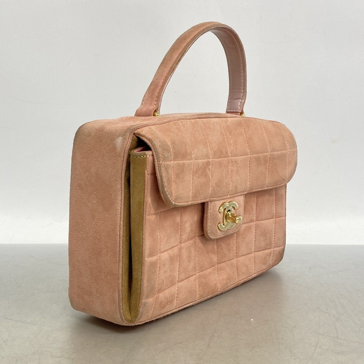 Chanel Handbag Chocolate Suede Pink Champagne Gold — view 2