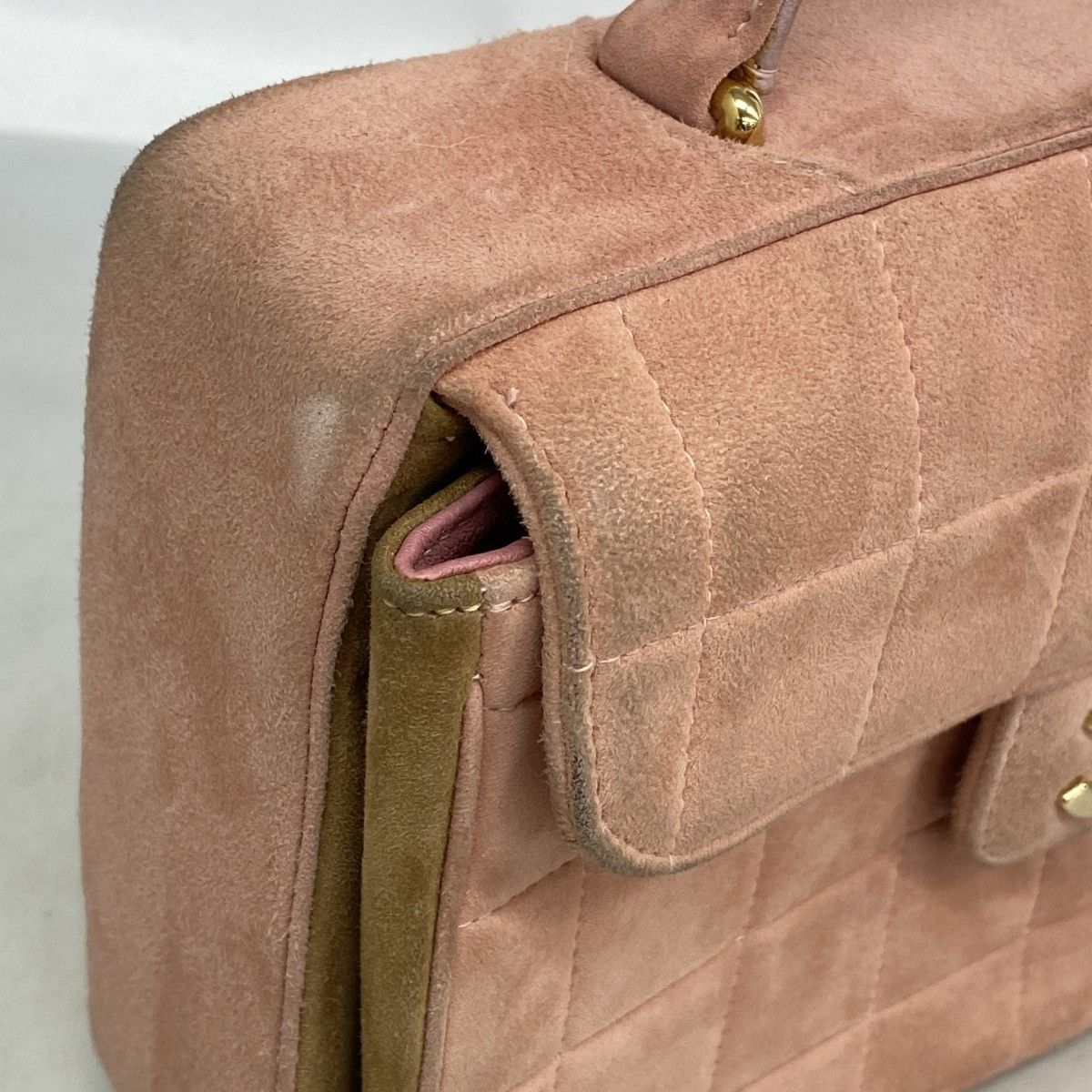 Chanel Handbag Chocolate Suede Pink Champagne Gold — view 8