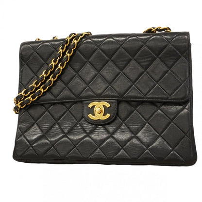 Chanel Shoulder Bag Big Quilted Lambskin Black Gold