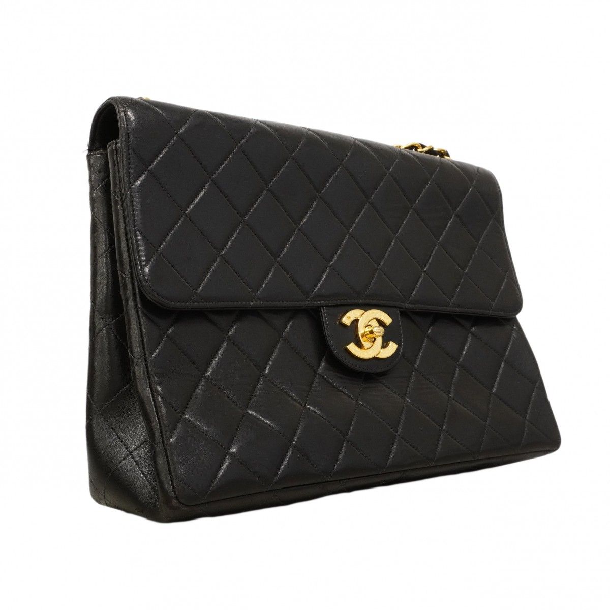 Chanel Shoulder Bag Big Quilted Lambskin Black Gold — view 2