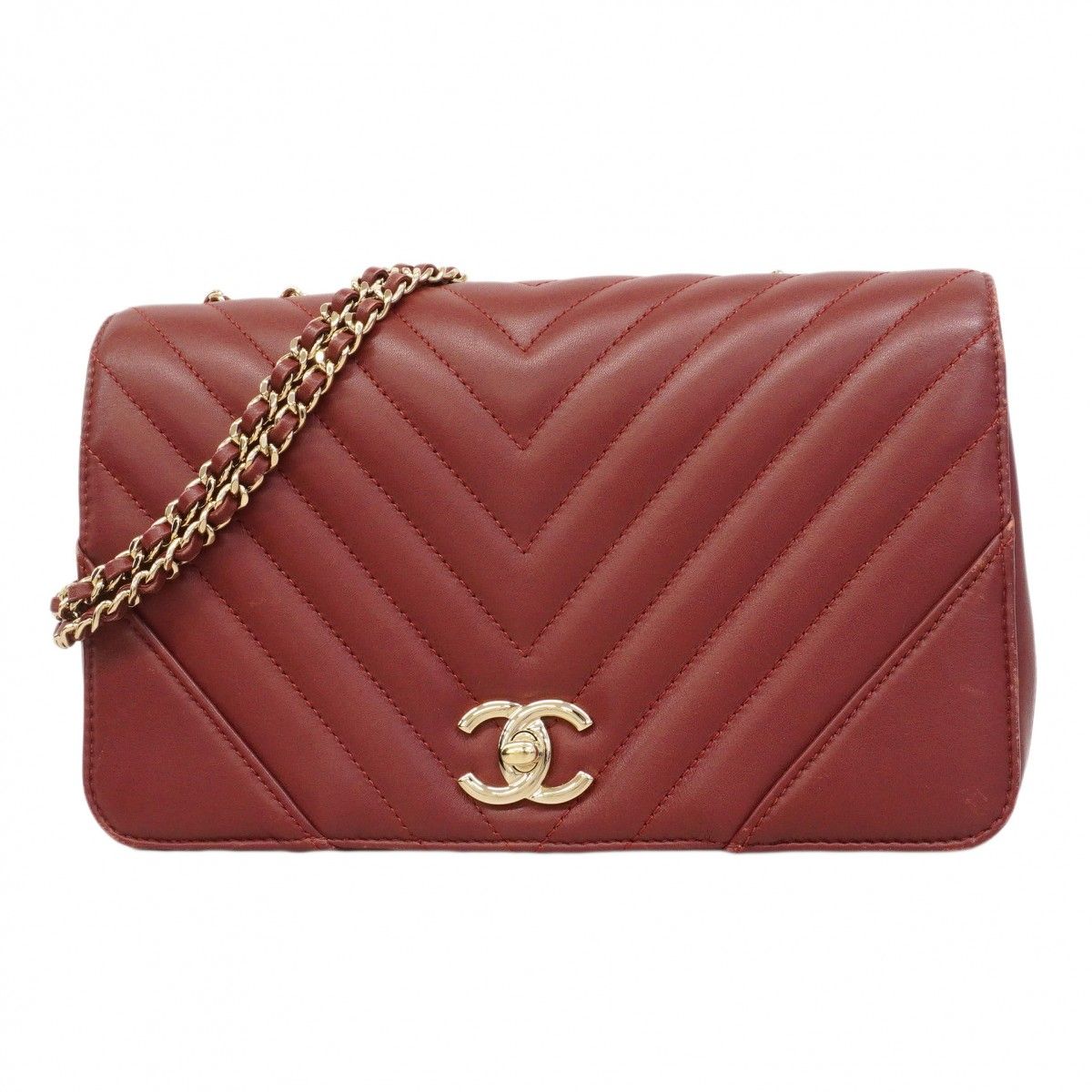 Chanel Shoulder Bag Stitch Lambskin Bordeaux Chien Pants Gold