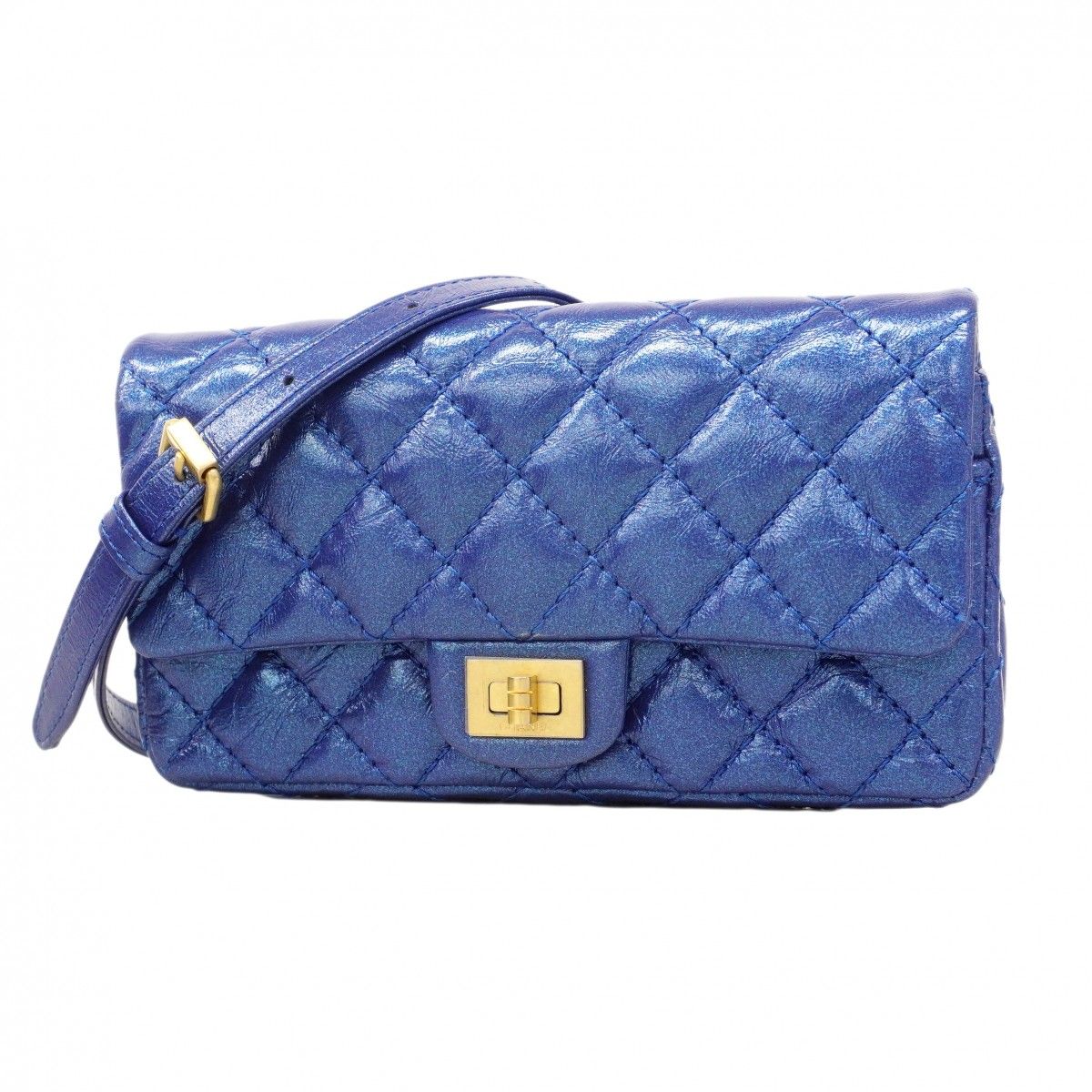Chanel Shoulder Bag 2.55 Quilted Leather Blue Gold