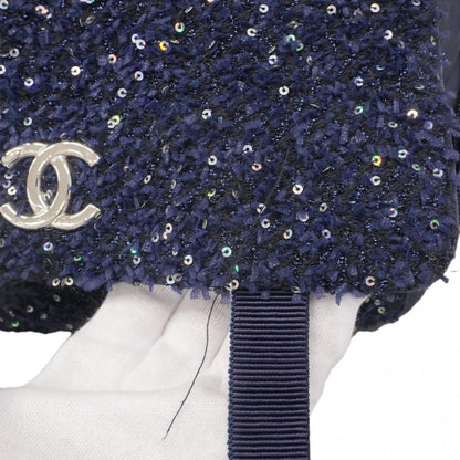 Chanel Backpack Quilted Nylon Tweed Navy Silver — view 8