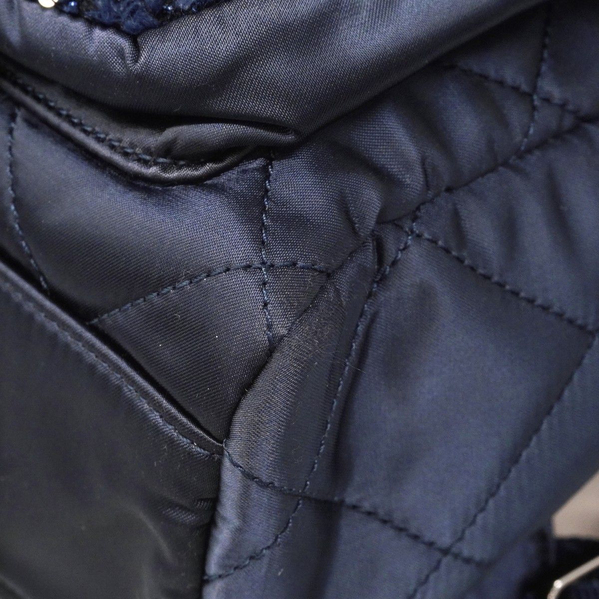 Chanel Backpack Quilted Nylon Tweed Navy Silver — view 6