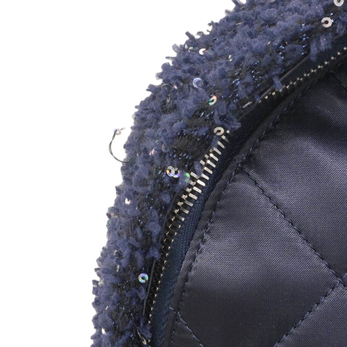 Chanel Backpack Quilted Nylon Tweed Navy Silver — view 7
