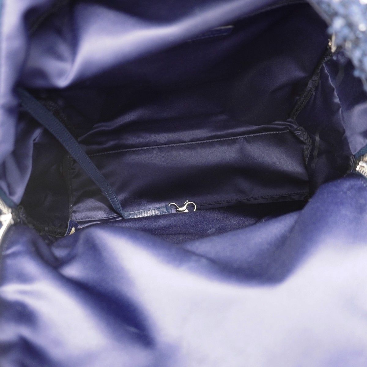 Chanel Backpack Quilted Nylon Tweed Navy Silver — view 4