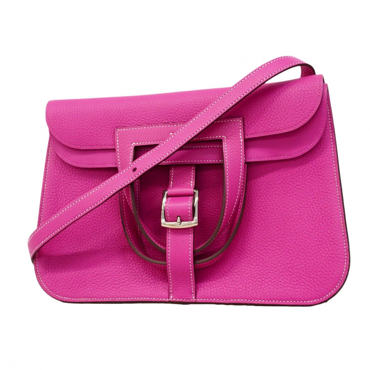 Hermes Handbag Halzan 31 Taurillon Clemence Magnolia Silver 2-Way Bag
