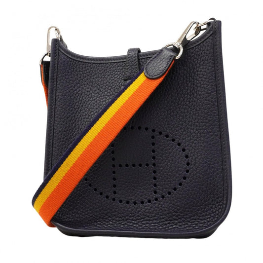 Hermes Shoulder Bag Evelyne TPM Taurillon Clemence Blue Navy Silver