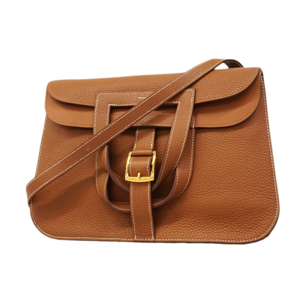 Hermes Handbag Halzan 31 Taurillon Clemence Gold 2-Way Bag