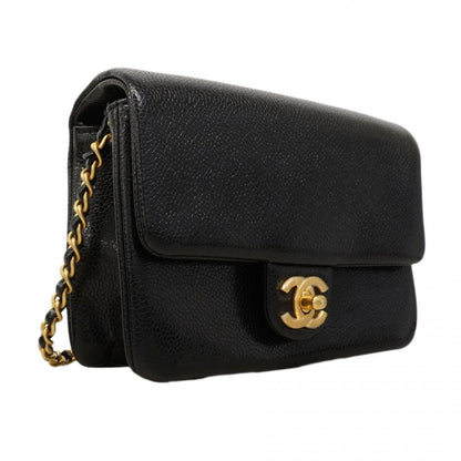 Chanel Shoulder Bag Caviar Leather Black Gold — view 2