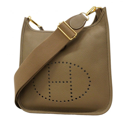 Hermes Shoulder Bag Evelyne Taurillon Clemence Etoupe Gold