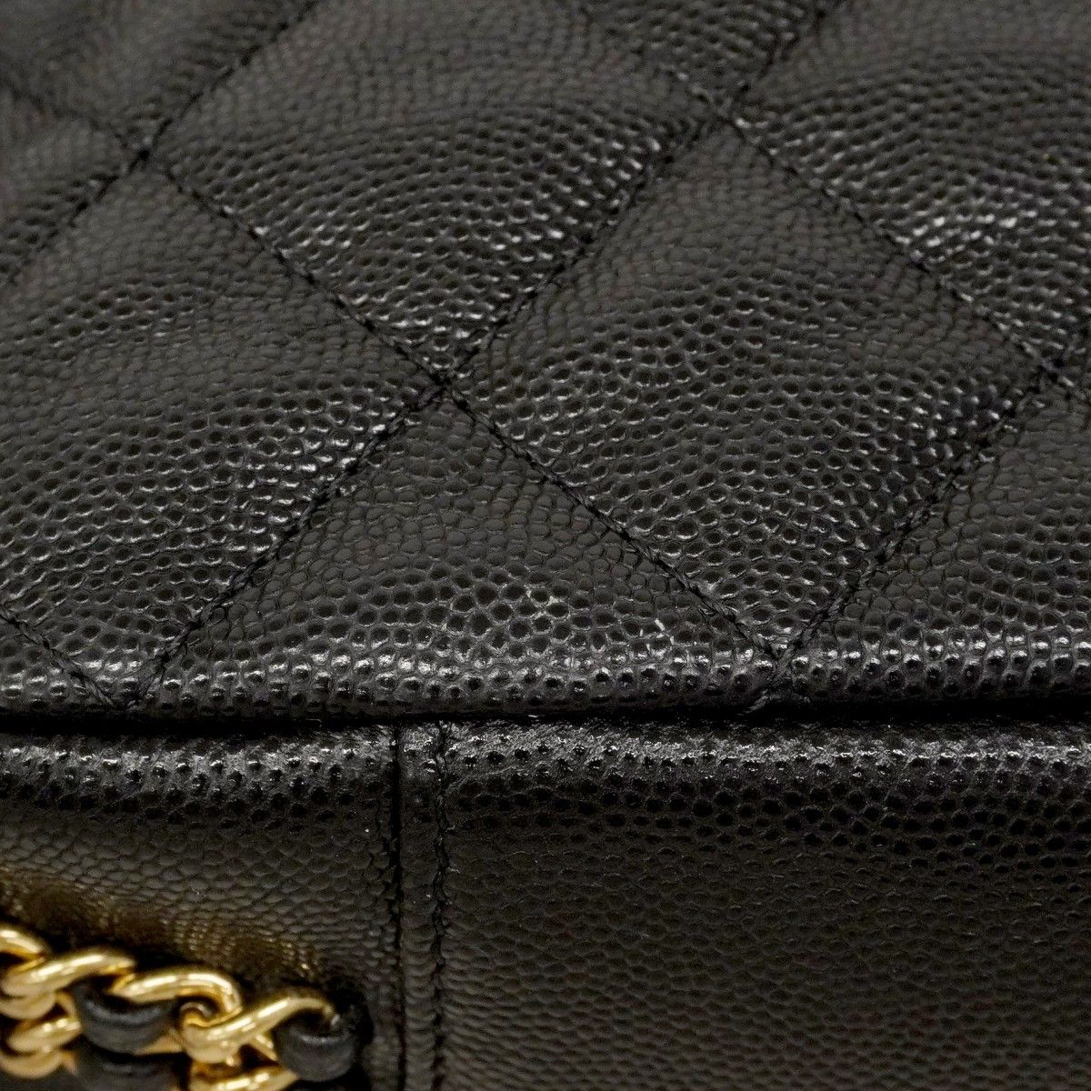Chanel Shoulder Bag Quilted Caviar Leather Black Gold — view 6