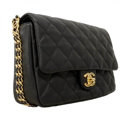 Chanel Shoulder Bag Quilted Caviar Leather Black Gold — view 2