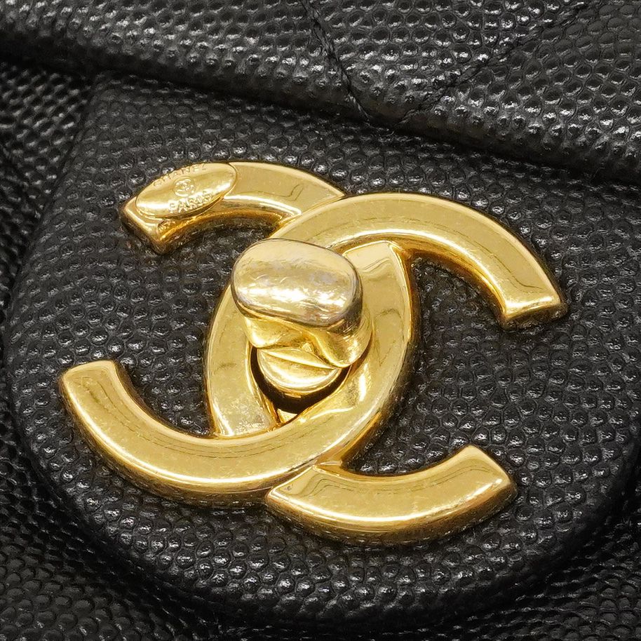 Chanel Shoulder Bag Quilted Caviar Leather Black Gold — view 9