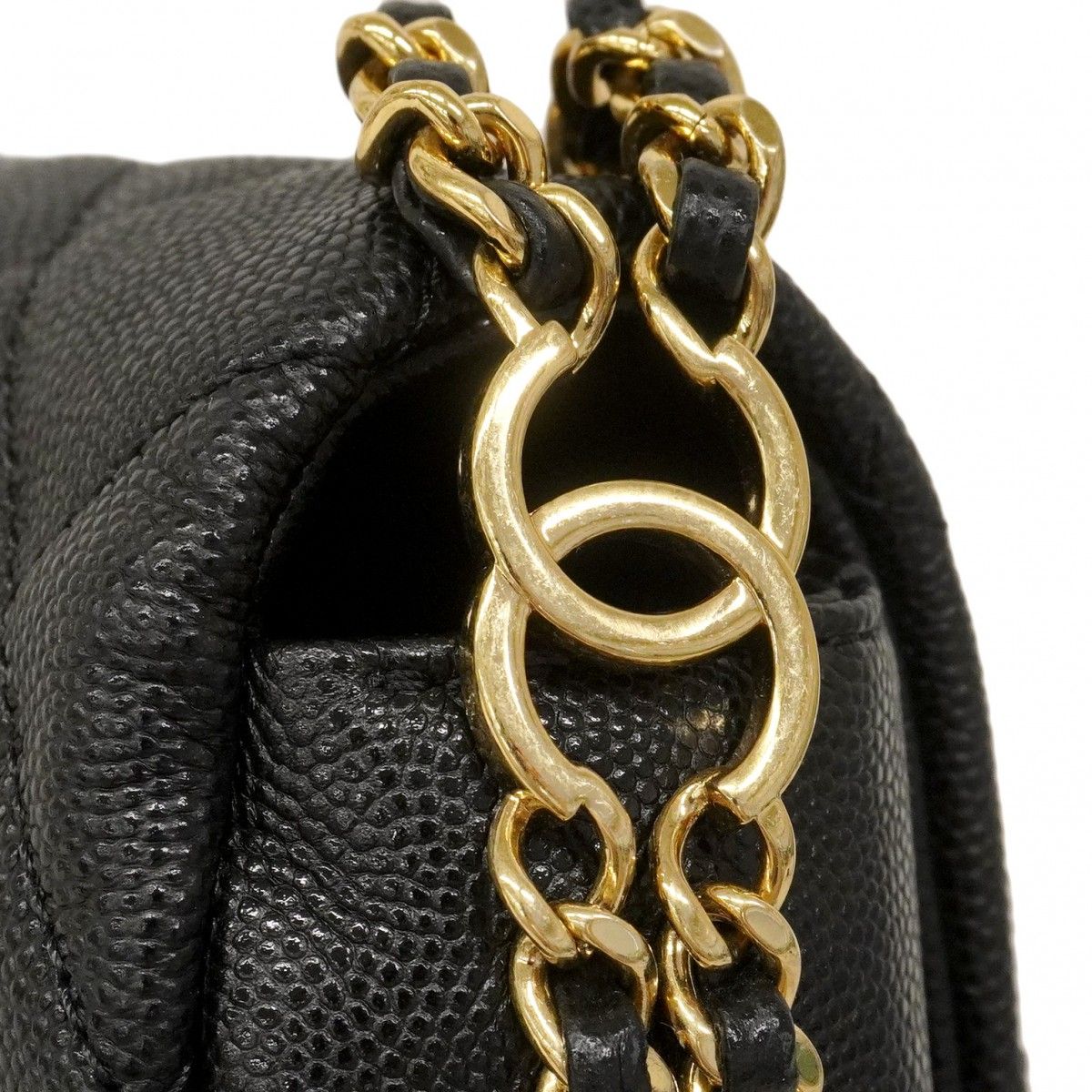 Chanel Shoulder Bag Quilted Caviar Leather Black Gold — view 7