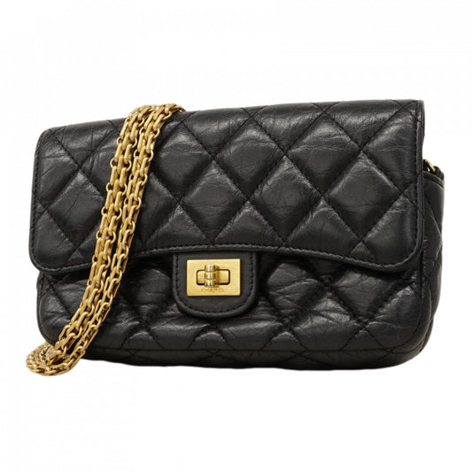Chanel Shoulder Wallet 2.55 Quilted Leather Black Gold Handbag