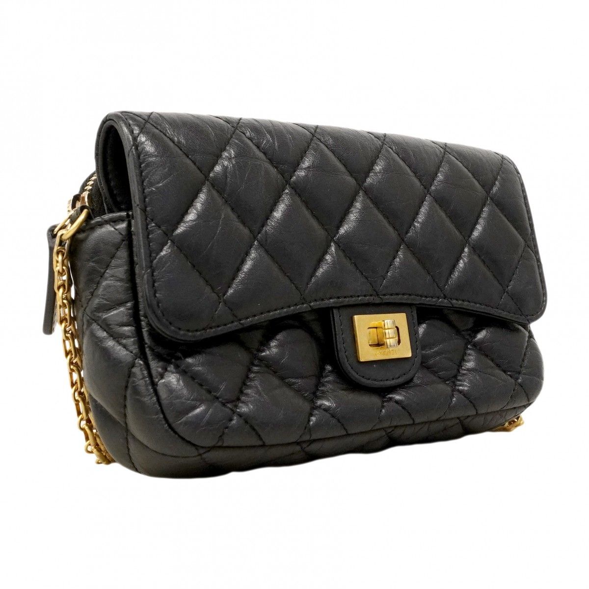 Chanel Shoulder Wallet 2.55 Quilted Leather Black Gold Handbag — view 2