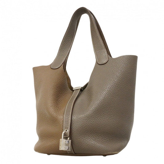 Hermes Handbag Picotin Lock MM Kazak Taurillon Clemence Etoupe Etain Silver