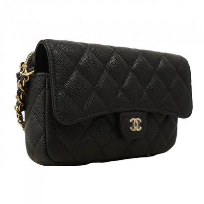 Chanel Shoulder Bag Quilted Caviar Leather Black Champagne Gold — view 2