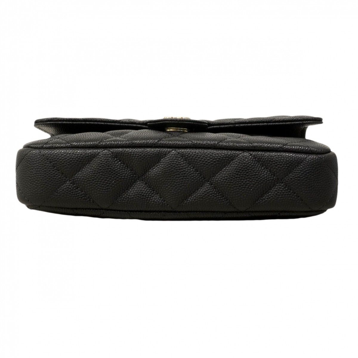 Chanel Shoulder Bag Quilted Caviar Leather Black Champagne Gold — view 3