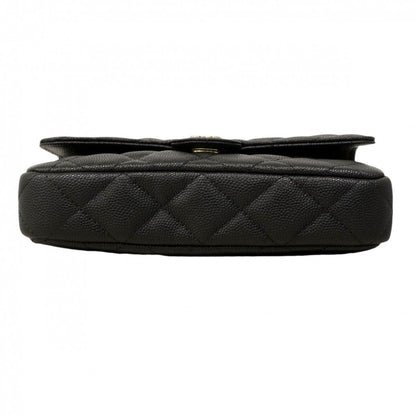 Chanel Shoulder Bag Quilted Caviar Leather Black Champagne Gold — view 3