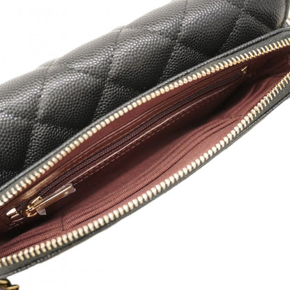 Chanel Shoulder Bag Quilted Caviar Leather Black Champagne Gold — view 4