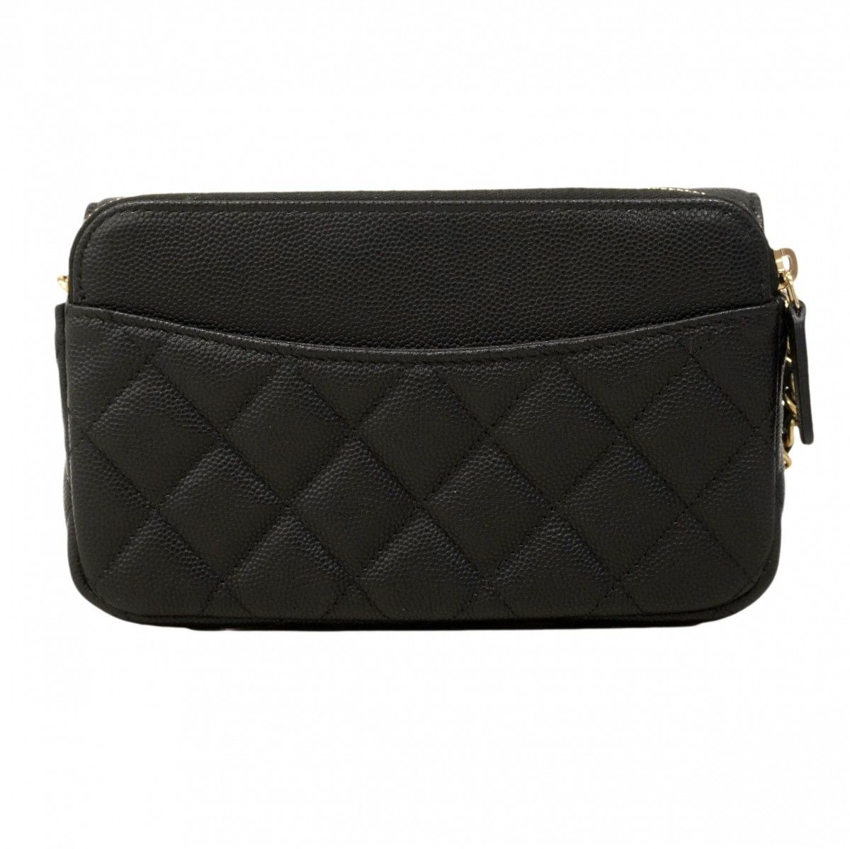 Chanel Shoulder Bag Quilted Caviar Leather Black Champagne Gold — view 7