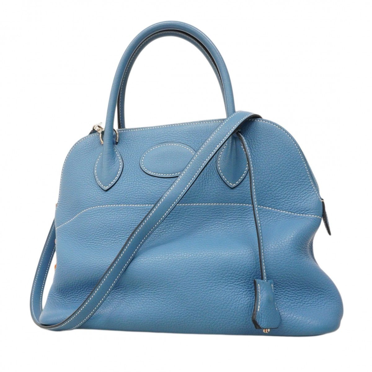 Hermes Handbag Bolide 31 Taurillon Clemence Blue Jean Silver 2-Way Bag