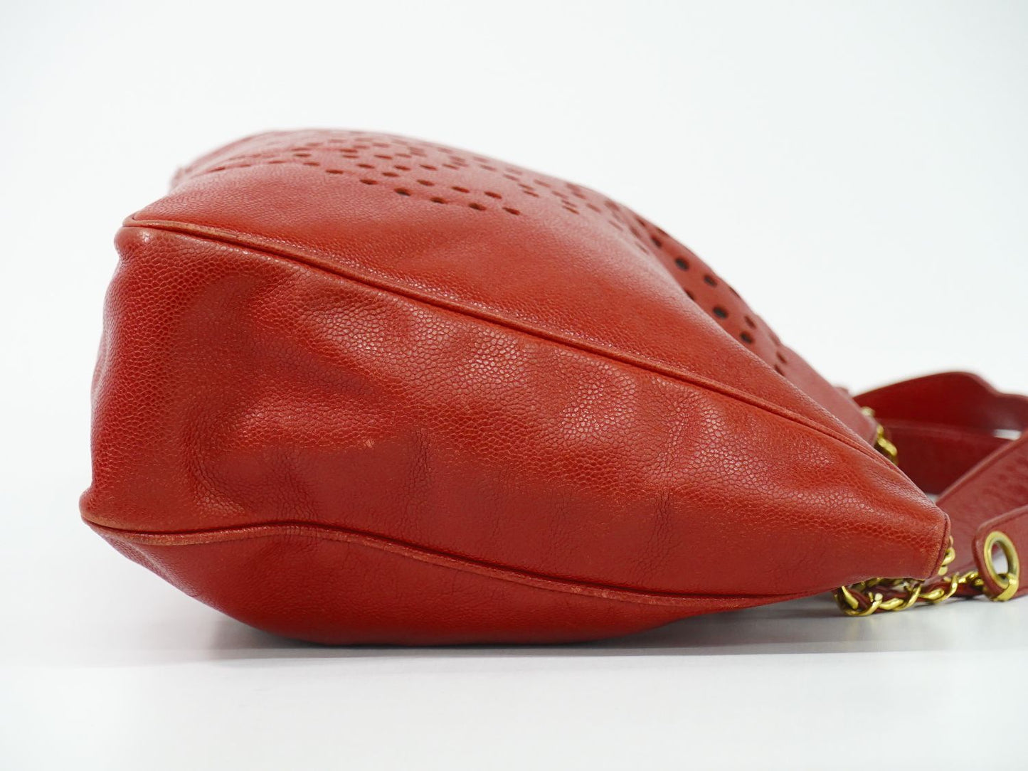 Chanel Perforated Triple CC Logo Shoulder Bag Tote Caviar Leather Red — view 4